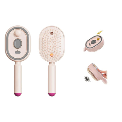 Multi-Functional Massage Spray Comb | 10ml Refillable Water Tank for Oils, Type-C Rechargeable | Anti-Static & Detangling | Portable Hair Care Gift (Pink)