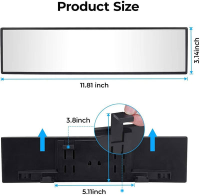 PanoView™ 12-Inch Wide-Angle Clip-On Rearview Mirror – Universal Fit for Car, SUV & Truck with Panoramic Convex Lens for Reduced Blind Spots