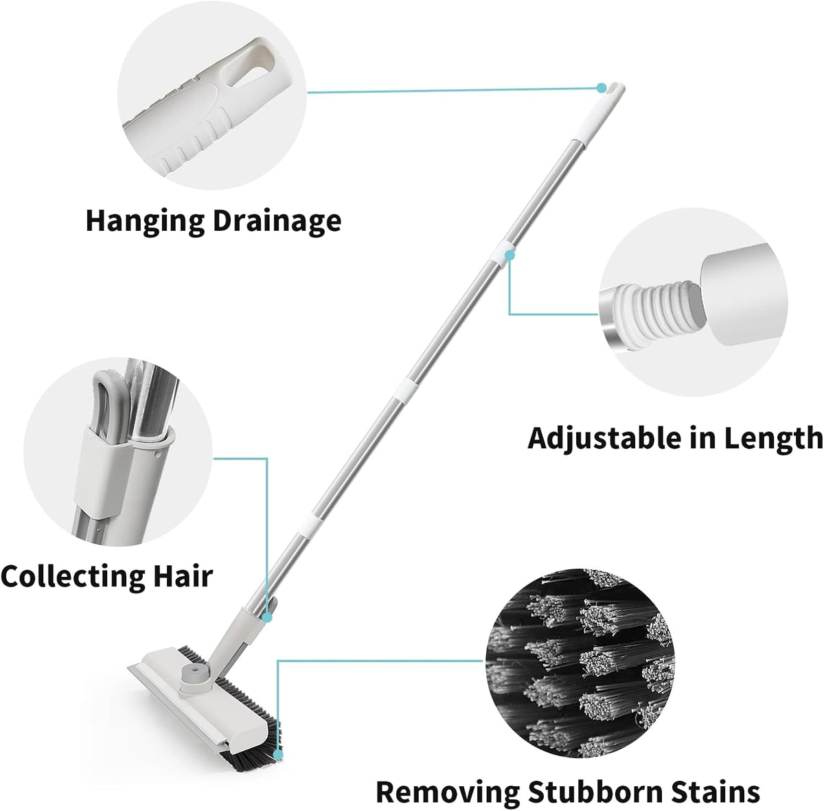 PowerScrub™ 3-in-1 Floor Cleaning Brush – Heavy-Duty Stiff Bristle Scrub Brush with Long Handle & Built-In Scraper for Bathroom, Patio, Kitchen & Outdoor Cleaning