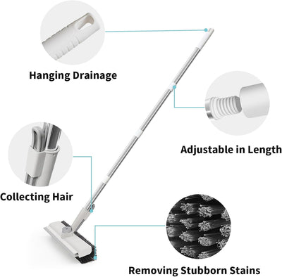 PowerScrub™ 3-in-1 Floor Cleaning Brush – Heavy-Duty Stiff Bristle Scrub Brush with Long Handle & Built-In Scraper for Bathroom, Patio, Kitchen & Outdoor Cleaning