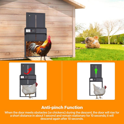 Smart Auto Chicken Coop Door — Programmable Timer, Anti-Pinch Safety, IPX4 Waterproof