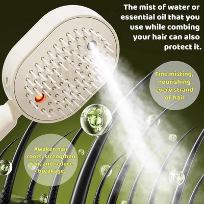 Multi-Functional Massage Spray Comb | 10ml Refillable Water Tank for Oils, Type-C Rechargeable | Anti-Static & Detangling | Portable Hair Care Gift (Pink)