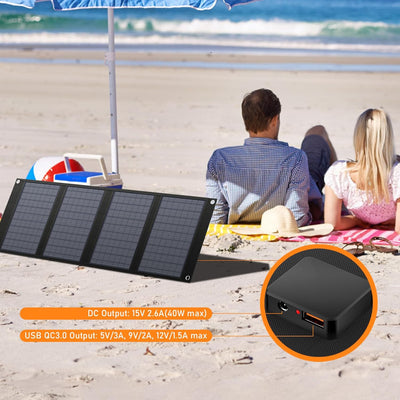 SunVolt™ 40W Foldable Solar Charger – Portable Solar Panel with USB QC3.0 & 12–15V DC Output for Power Stations, Camping, RV & Outdoor Adventures