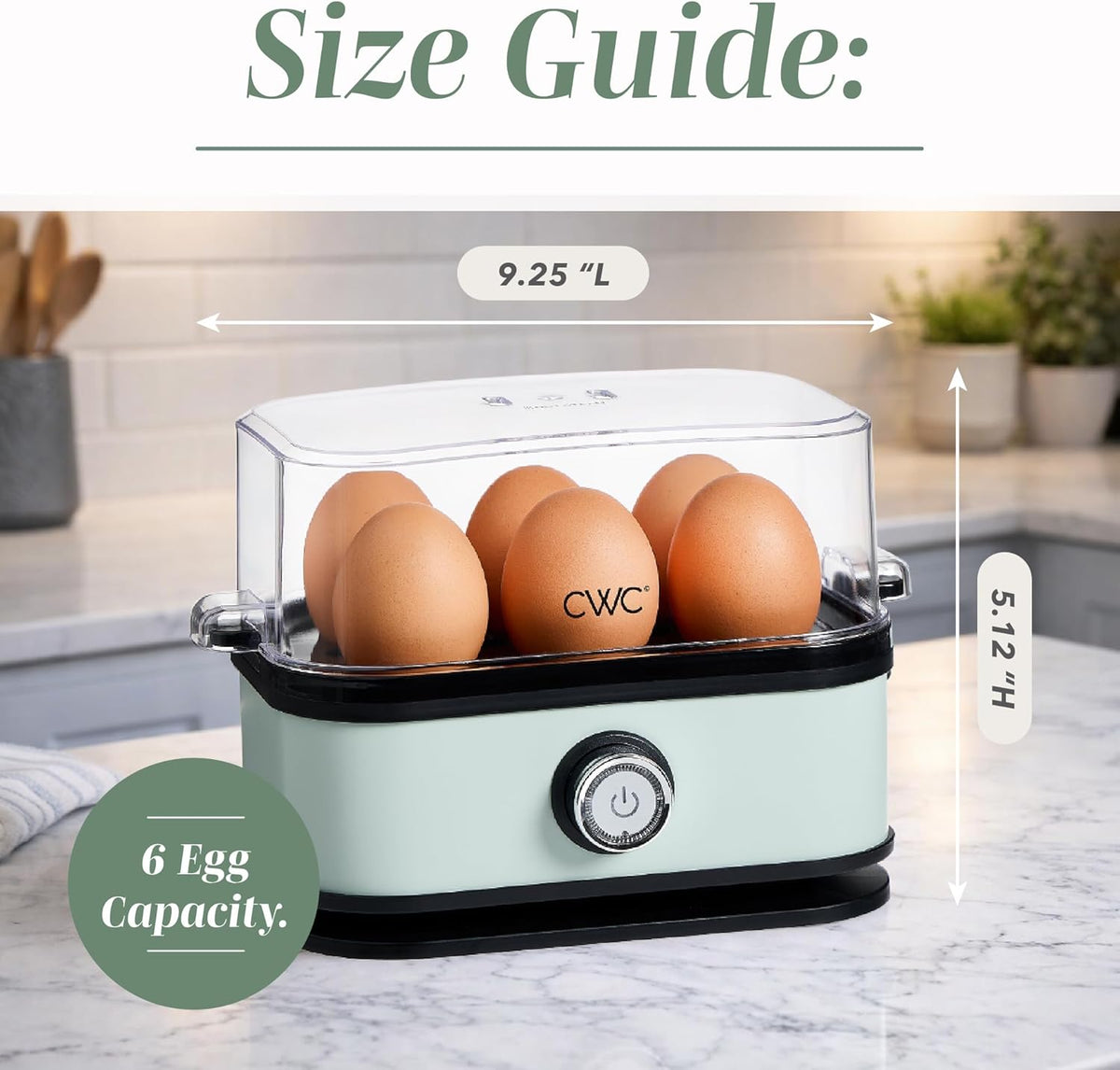 EggMaster™ Rapid Egg Cooker – 6-Egg Electric Boiler for Soft, Medium & Hard-Boiled Eggs with Auto Shut-Off & One-Touch Cooking (Sage)
