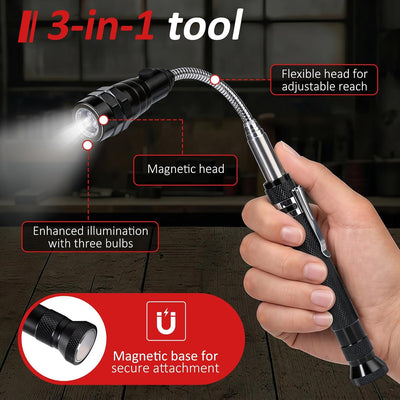 Magnetic Pickup Tool with LED Flashlight, Telescoping Magnet Tool, Father's Day Gift for Dad,Cool Gadget Gift for Men, Dad, Husband, Mechanic & Handyman