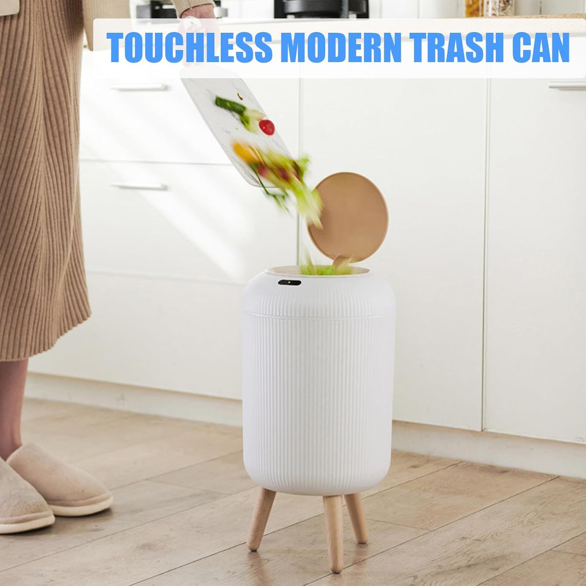 PureSense™ Smart Motion Sensor Trash Can – 3 Gallon Touchless Automatic Garbage Bin with Lid & Removable Legs for Bathroom, Bedroom, Kitchen & Office (White)