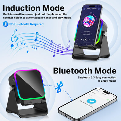 SoundDock™ 5-in-1 Wireless Bluetooth Speaker Stand – Adjustable Phone Holder with Stereo Sound, RGB Ambient Lighting & Rechargeable Battery for iPhone, Android & Tablets (Black)