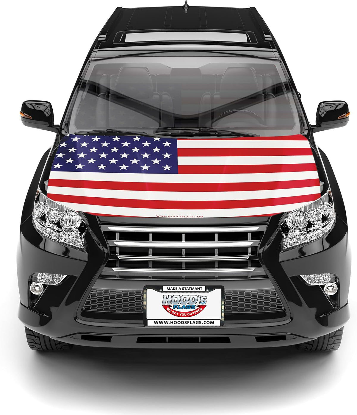 American Flag Car Hood Cover 63"x47" (160x120 cm) – USA Stars & Stripes Decoration – Universal Fit Cover for Trucks, Cars, SUVs - Stretch Polyester-Spandex with Secure Fasteners
