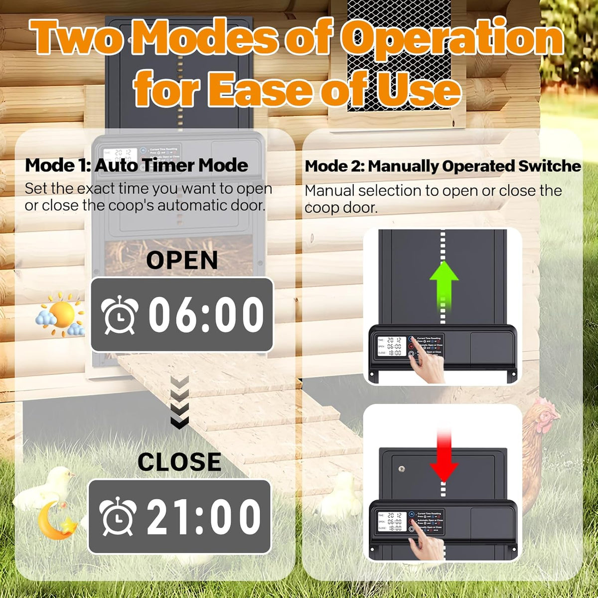 Smart Auto Chicken Coop Door — Programmable Timer, Anti-Pinch Safety, IPX4 Waterproof