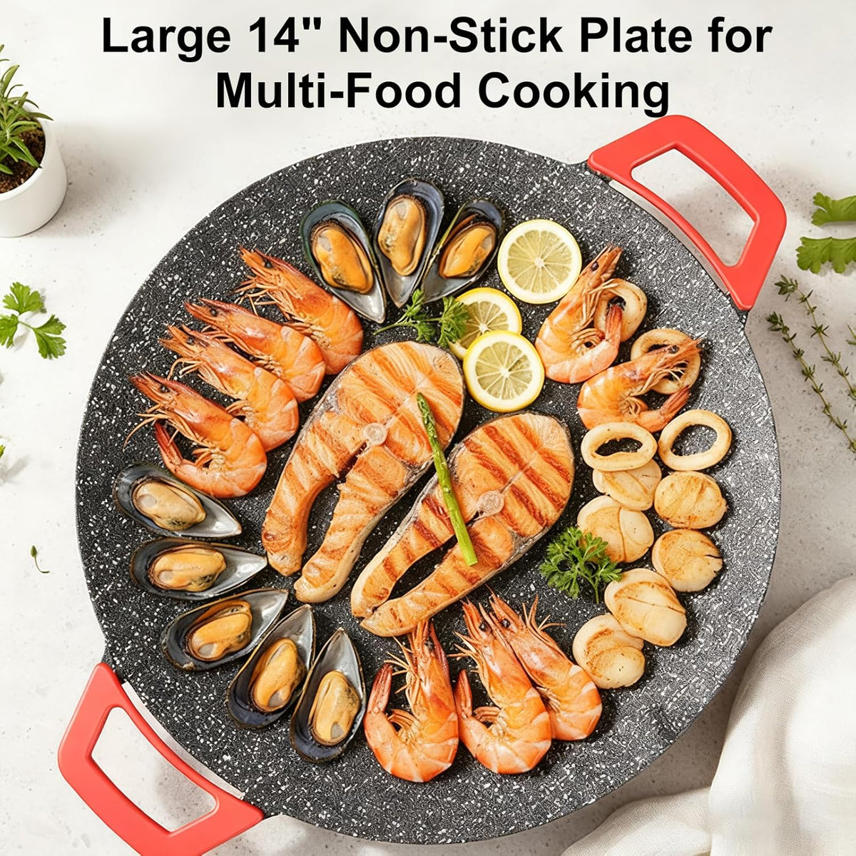 SizzlePro™ Smokeless Indoor Grill & Griddle – 14” Nonstick Electric BBQ Grill with Adjustable Temperature Control for Steak, Pancakes & Everyday Cooking
