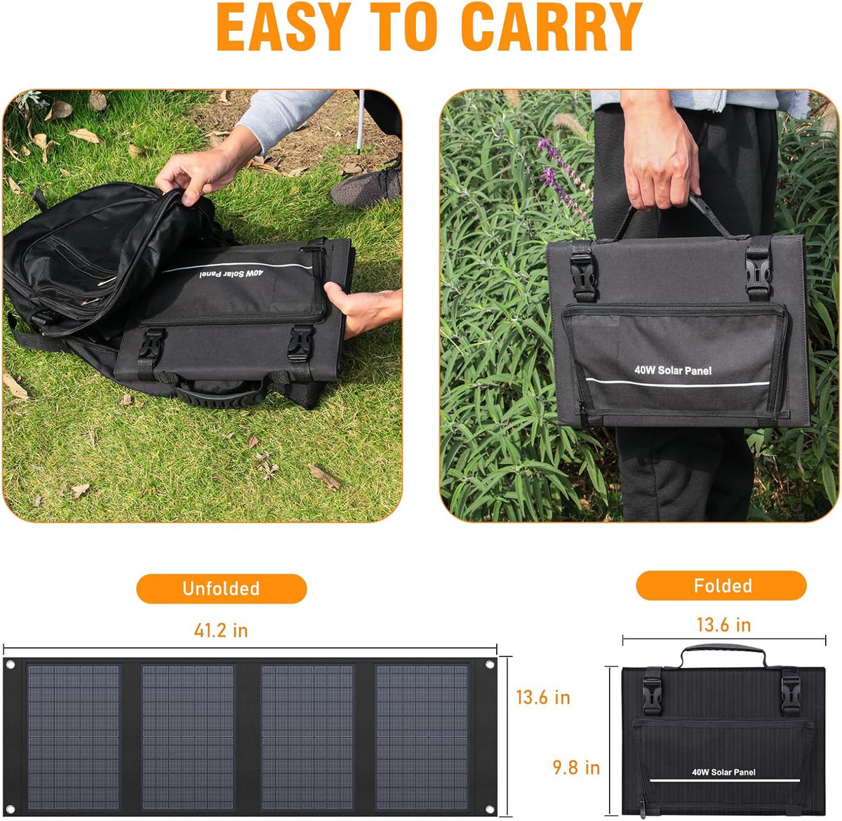 SunVolt™ 40W Foldable Solar Charger – Portable Solar Panel with USB QC3.0 & 12–15V DC Output for Power Stations, Camping, RV & Outdoor Adventures