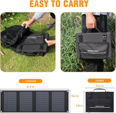SunVolt™ 40W Foldable Solar Charger – Portable Solar Panel with USB QC3.0 & 12–15V DC Output for Power Stations, Camping, RV & Outdoor Adventures