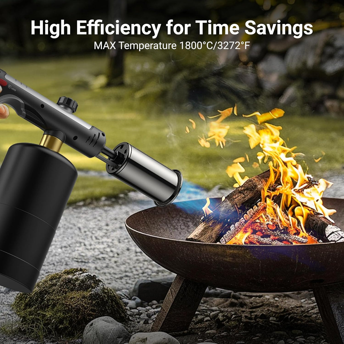 BlazeMaster™ Propane Torch Gun – Adjustable High-Heat Cooking Torch with One-Touch Max Flame, Safety Lock & Charcoal Igniter for BBQ, Searing & Outdoor Cooking