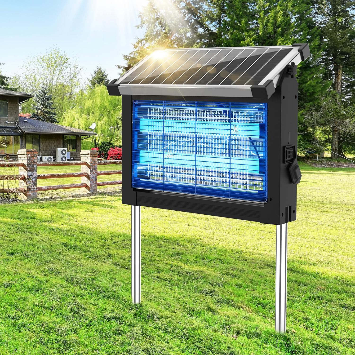 ZapGuard™ Solar Bug Zapper – Waterproof 4500V Cordless Mosquito Killer with Solar & USB Rechargeable Power for Patio, Garden & Outdoor Protection