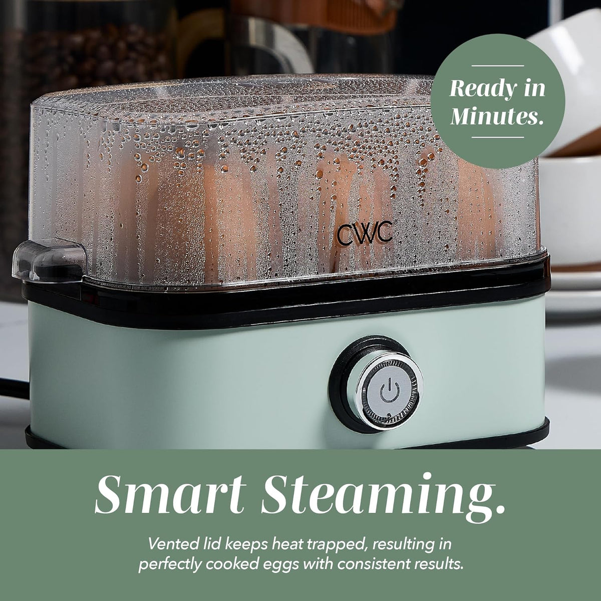EggMaster™ Rapid Egg Cooker – 6-Egg Electric Boiler for Soft, Medium & Hard-Boiled Eggs with Auto Shut-Off & One-Touch Cooking (Sage)