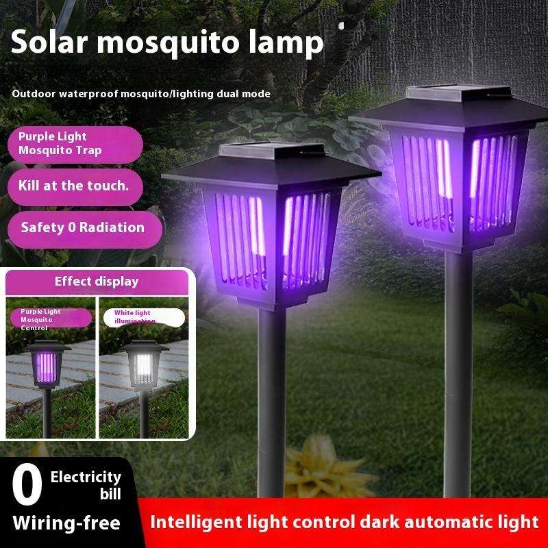 Solar Powered Electric Shock Mosquito Repellent Lamp Waterproof Portable Bug Zapper With Plug For Outdoor Camping Household Use
