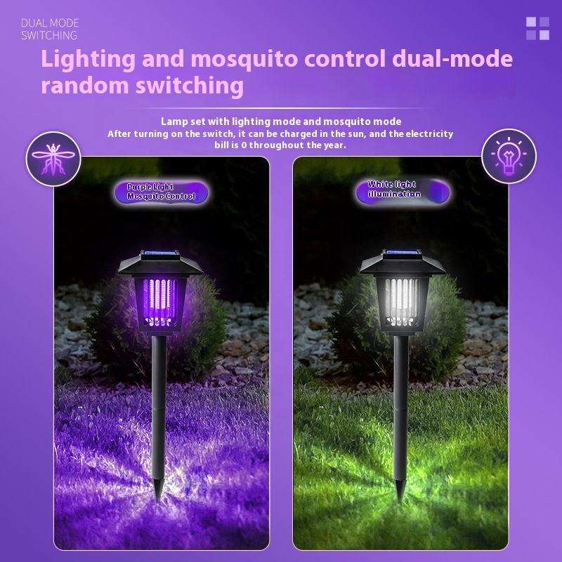 Solar Powered Electric Shock Mosquito Repellent Lamp Waterproof Portable Bug Zapper With Plug For Outdoor Camping Household Use