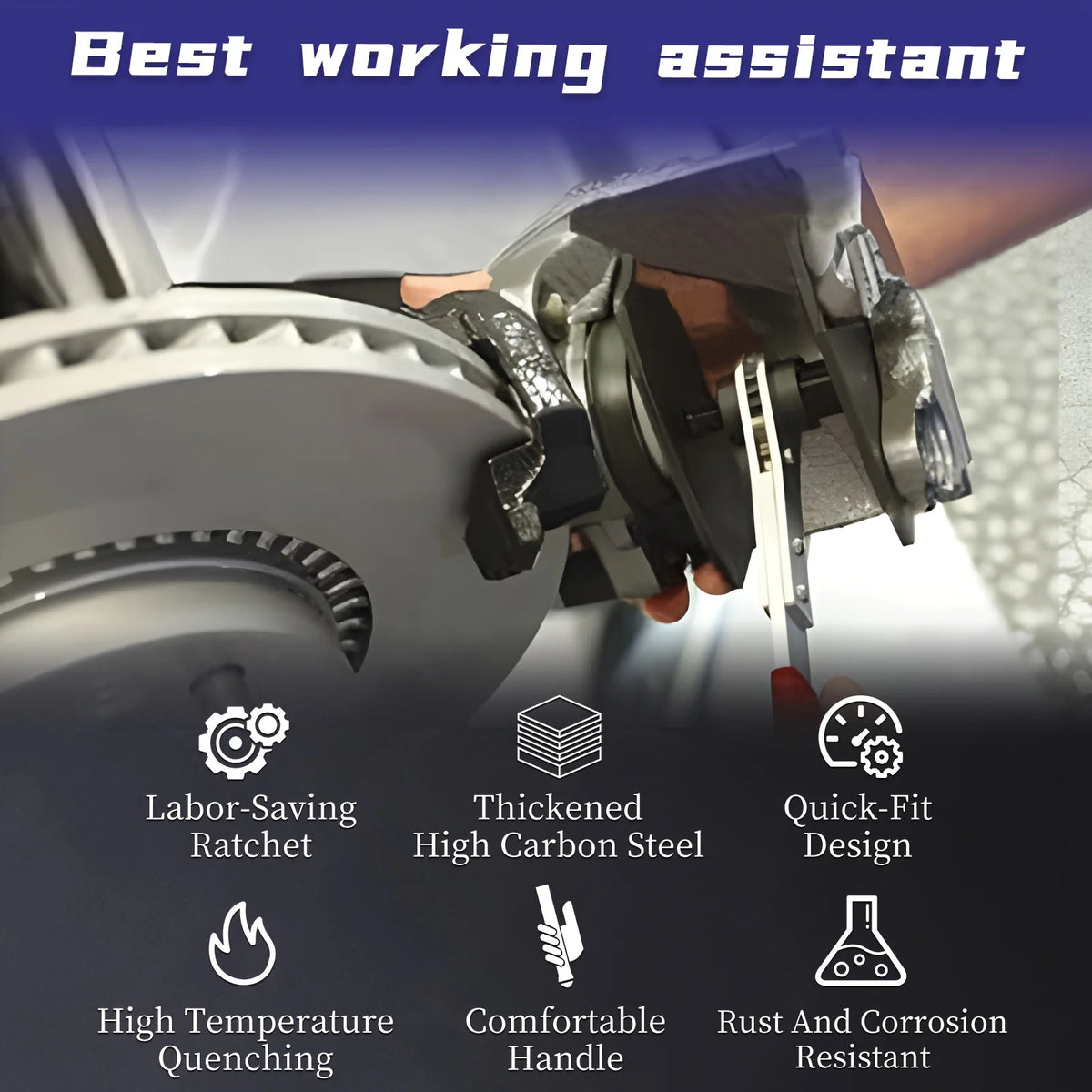 Brake Caliper Piston Compressor – 360° Adjustable, w/ Steel Plates & Hooks